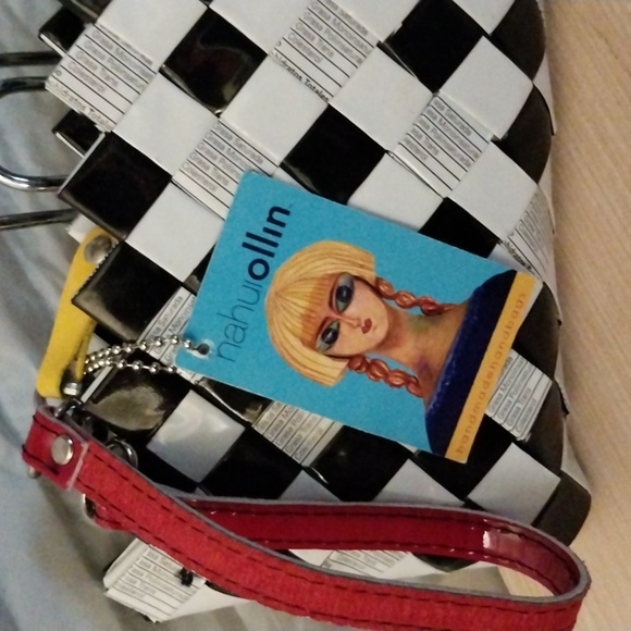 Nahui Ollin Woven Clutch Purse w/Red Wristlet Made of recycle Paper 10"x4 .5" x1 - Picture 2 of 12